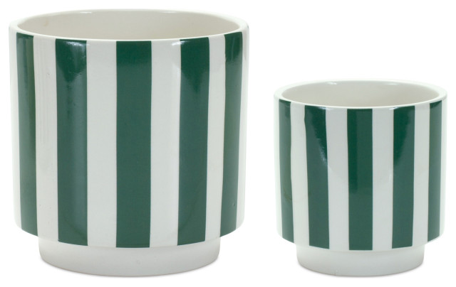 Pot, 2-Piece Set, 4"Dx4"H, 5.5"Dx5.75"H Dolomite, Green, White