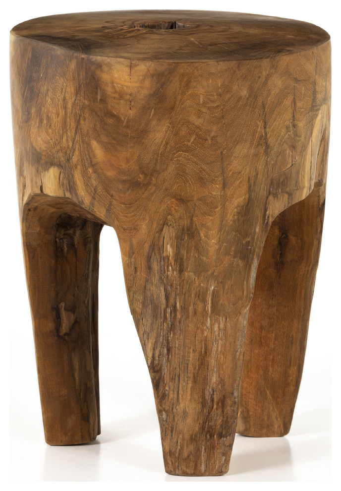 Kyra Outdoor End Table, Teak Root Rustic Outdoor Side Tables by