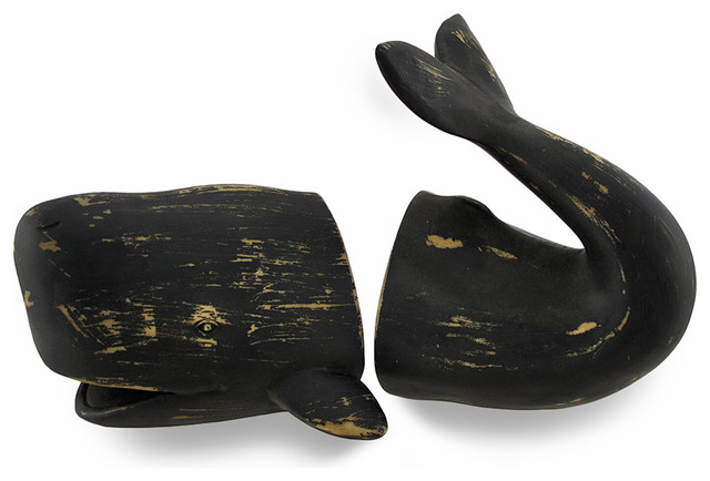 Distressed Finish Whale Top and Tail Bookends Set of 2