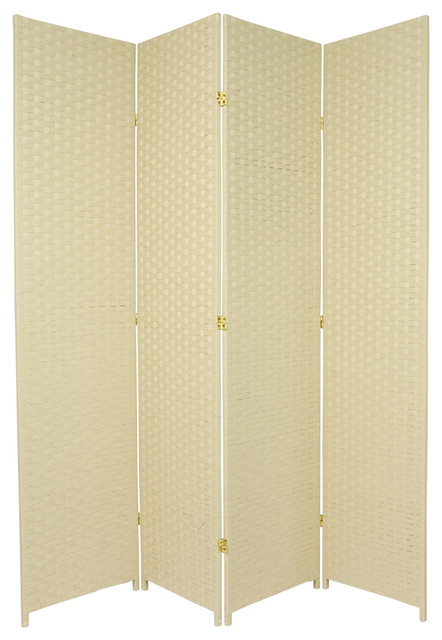 7' Tall Woven Fiber Room Divider, Cream, 4 Panel