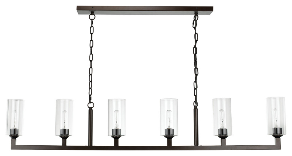 Linear 6 Light Chandelier, Oil Rubbed Bronze and Clear Glass