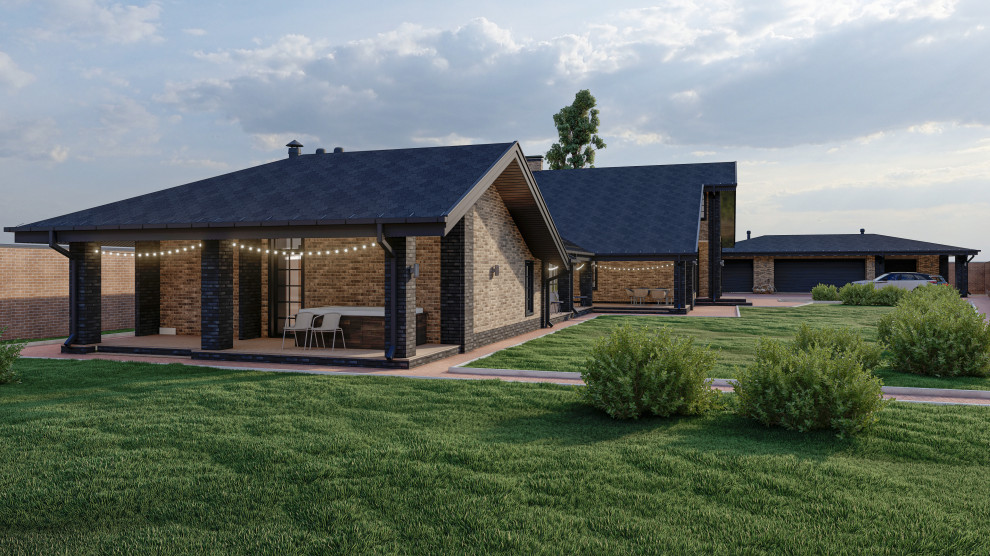 Жилой дом с мансардой, пристроенным банным комплексом и гаражным комплексом