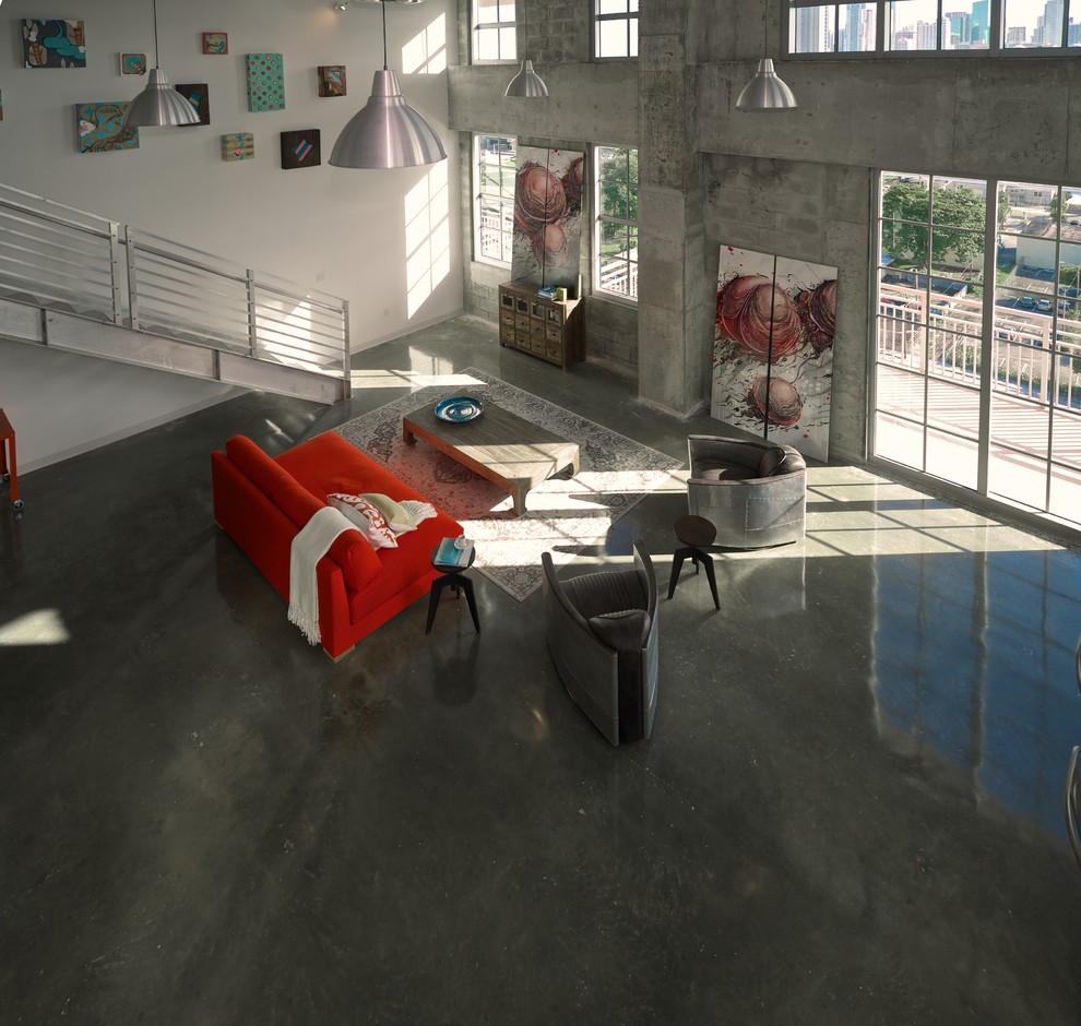 This is an example of an industrial living room in Miami.