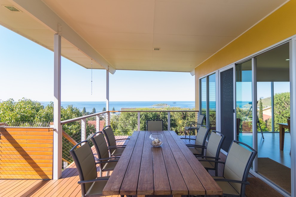 Beach style backyard patio in Adelaide with decking.