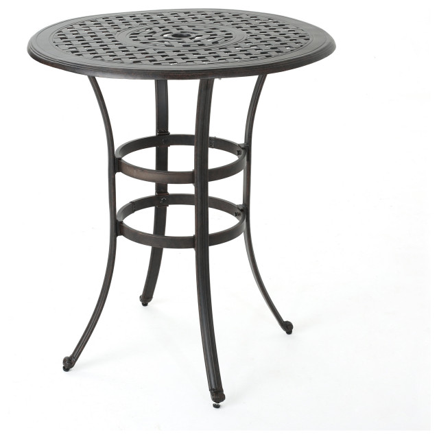 GDF Studio Calandra Outdoor 37" Bronze Cast Aluminum Round Bar Table