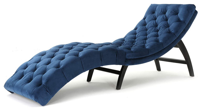 Contemporary Chaise Lounge, Unique Curve Design With Button Tufting, Cobalt  Grey - Midcentury - Indoor Chaise Lounge Chairs - by Decor Love | Houzz