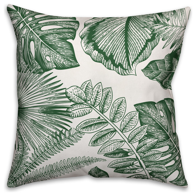 Green Palm Fronds Outdoor Throw Pillow, 18x18 Tropical Outdoor