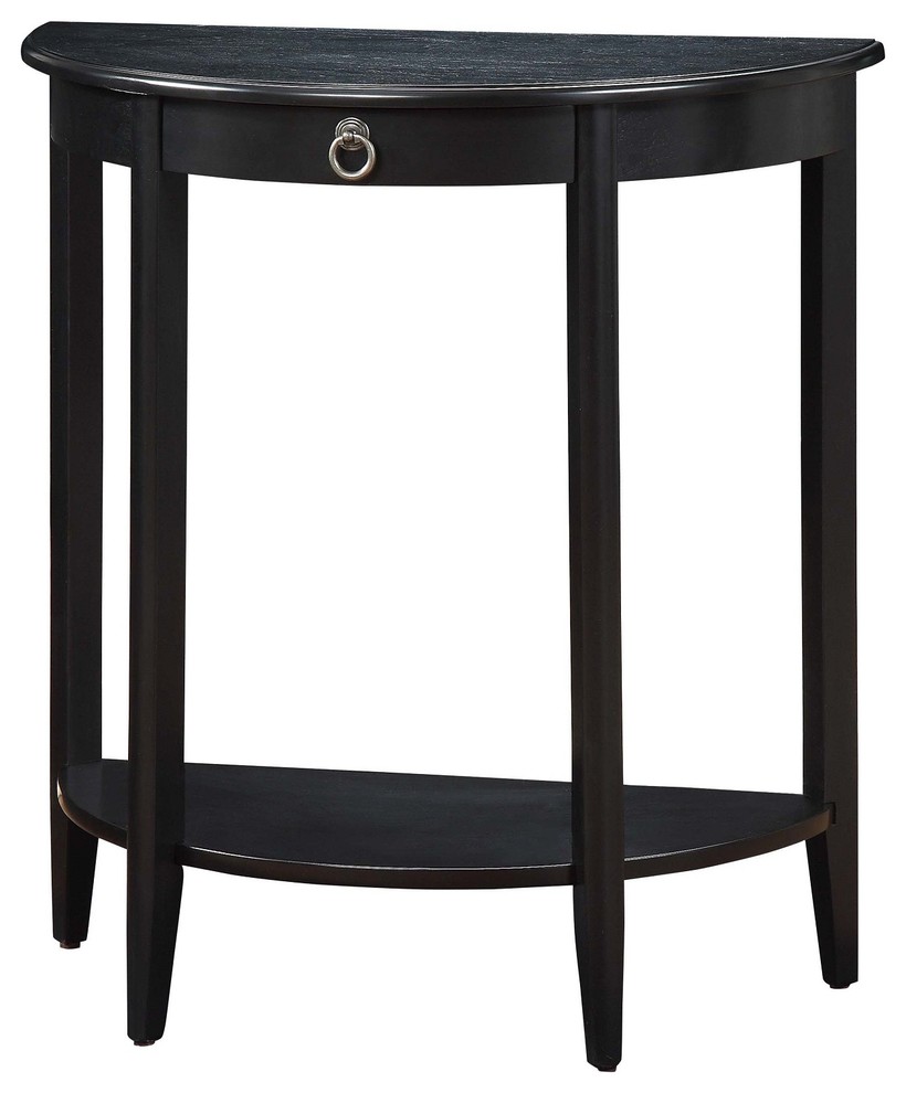 Half Moon Console Table With Drawer, Black Transitional Console