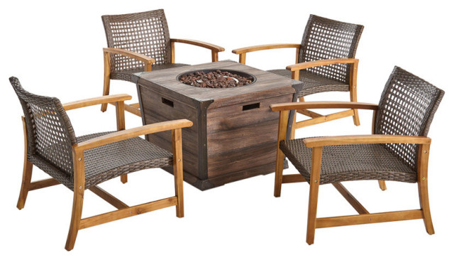 Wicker Club Chair Set With Fire Pit, Seneca Falls 5pc Fire Pit Seating Set