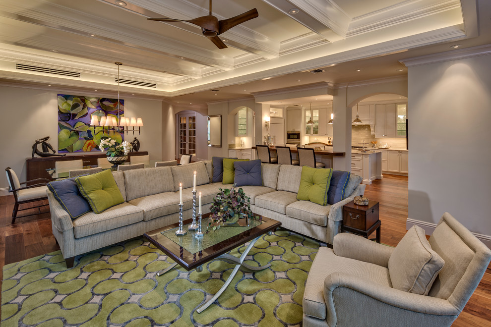 Design ideas for a transitional family room in Tampa.