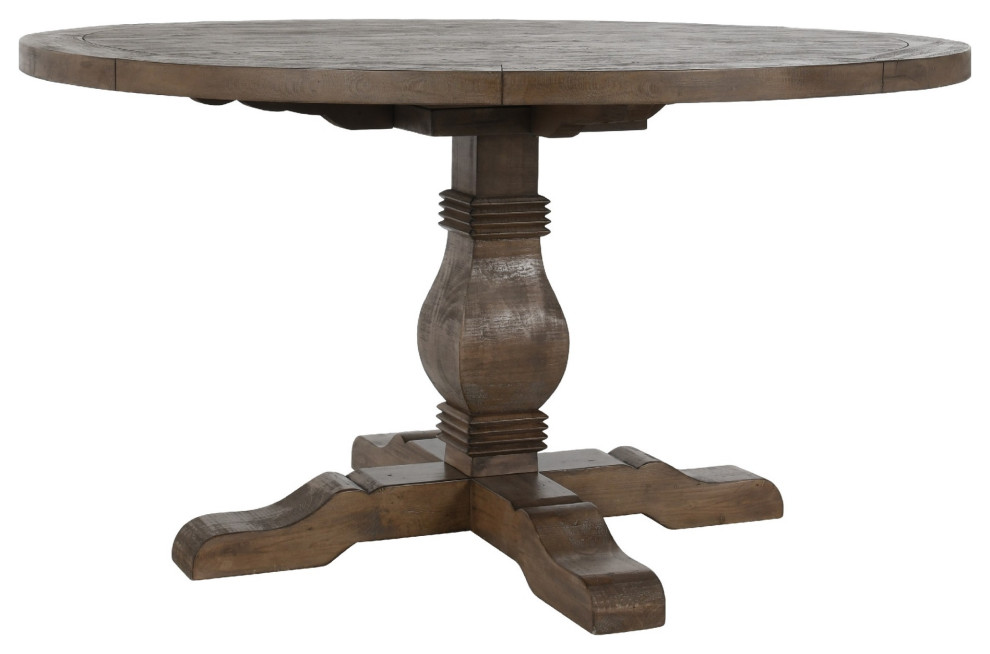 Kai 42" Reclaimed Pine Wood Round Dining Table, Turned Pedestal Base