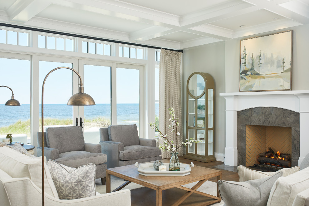Inspiration for a coastal living room remodel in Grand Rapids