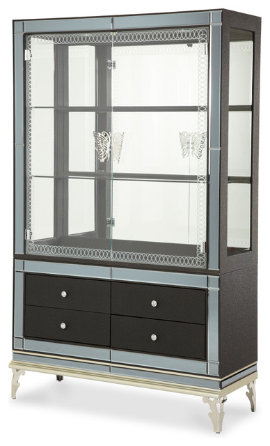 Hollywood Swank Curio With Drawer Base in Caviar