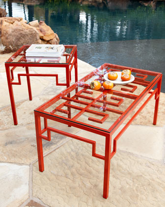Red Fretwork End Table