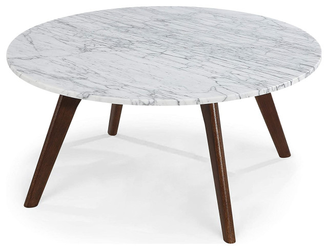 Elegant Coffee Table Walnut Finished Angled Legs With White Marble Round Top Contemporary Tables By Decor Love Houzz White Marble Round Top, White Marble Top Round Coffee Table