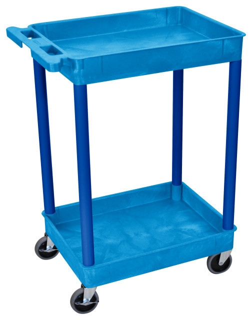 Offex 2 Shelf Multipurpose Utility Tub Cart, Blue Contemporary