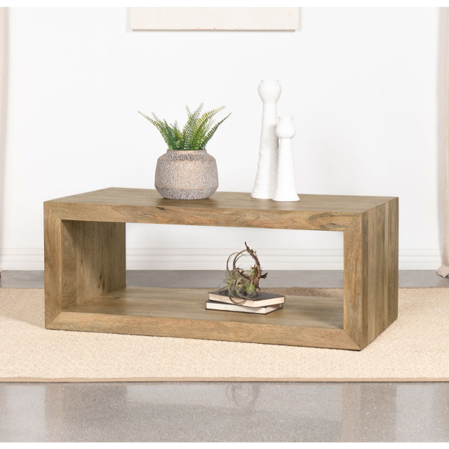 Rectangular Wooden Coffee Table, Natural Finish - Rustic - Coffee ...