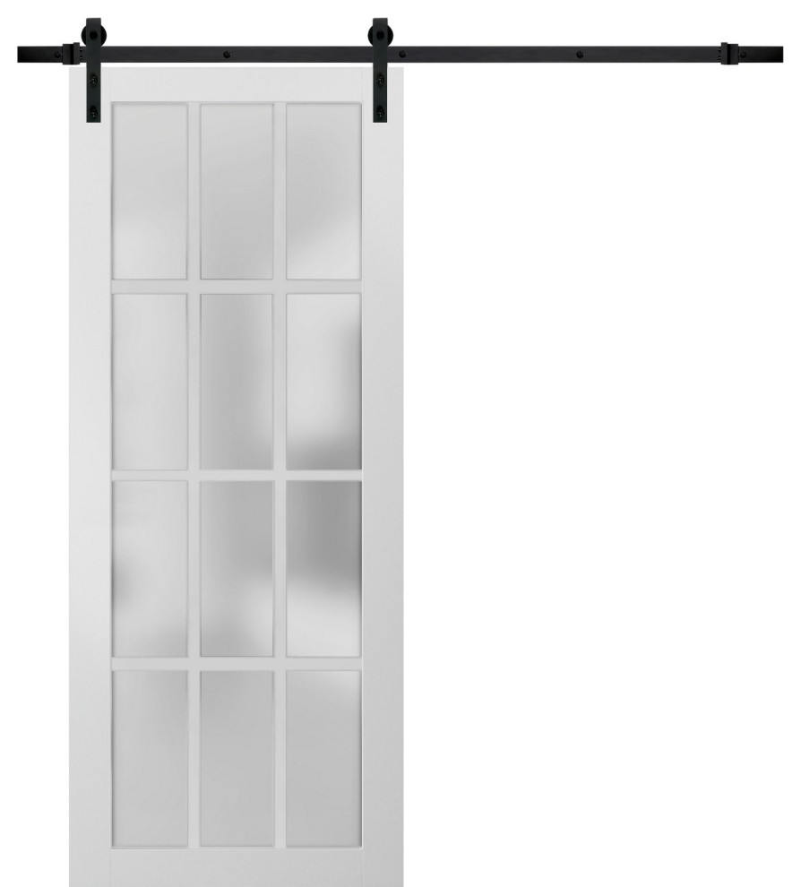 Barn Door Glass | Felicia 3312 Matte White | 6.6FT Rail Hardware, 30" X 80"
