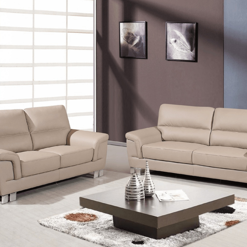 64'" X 36'" X 37'" Modern Beige Leather Sofa And Loveseat Contemporary Living Room Furniture
