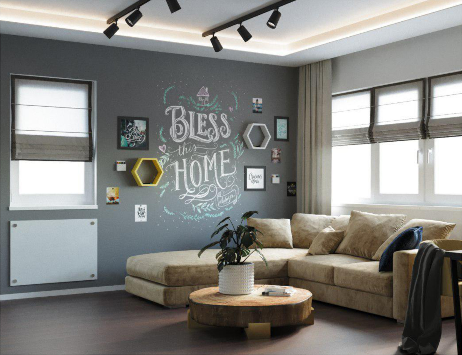 Магнитно-меловые обои UNIWALL  для интерьера гостиной