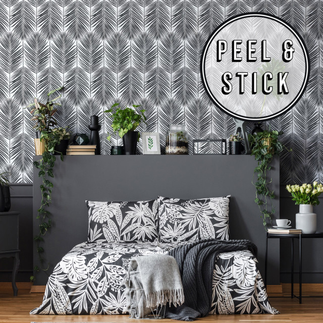 Transform Palm Leaves Black Peel and Stick Wallpaper by Graham and