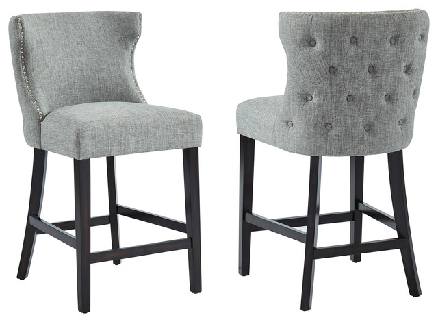 Tufted Back Counter Stools With Nailhead Details Set Of 2 Gray With Coffee Leg