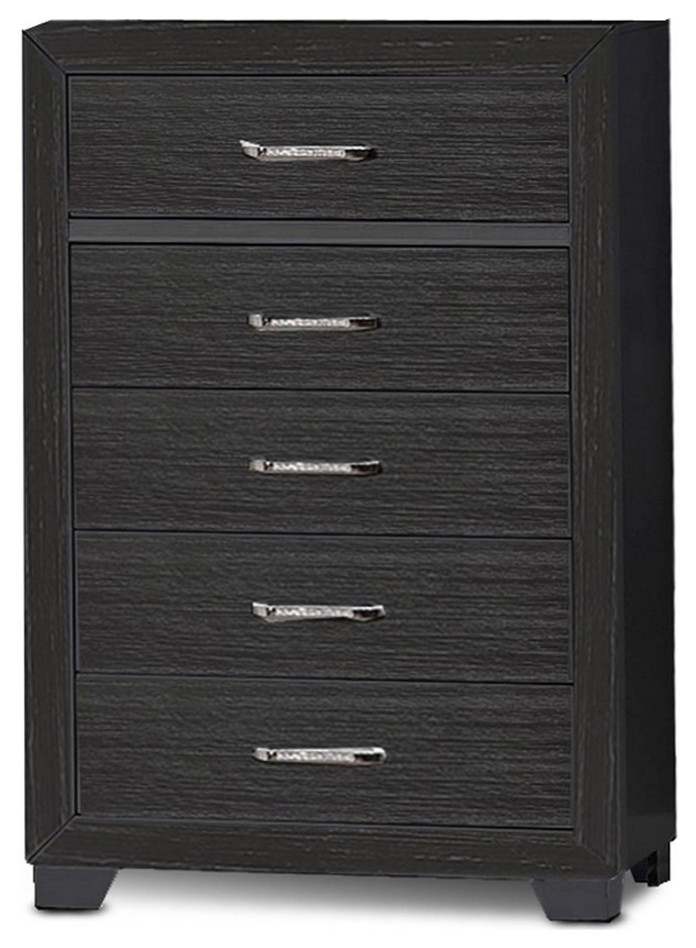 Abrie 46 Inch Solid Wood Tall Dresser Chest 5 Drawers Crystal Dark Gray