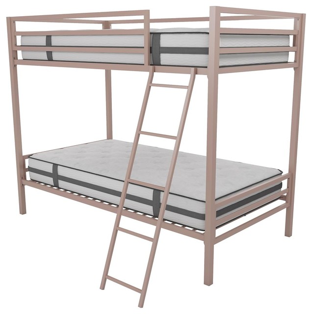 Maxwell Twin Over Metal Bunk Bed With Ladder Guardrails Millennial Pink