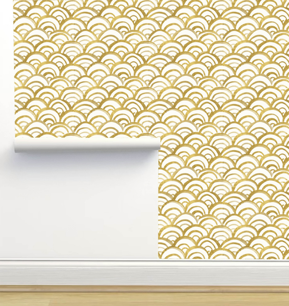 Gold Scallop Wallpaper, Sample 12"x8" Contemporary Wallpaper by