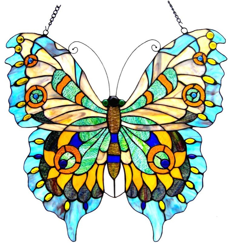 CHLOE Mariposa Tiffany-glass Butterfly Window Panel 20x21