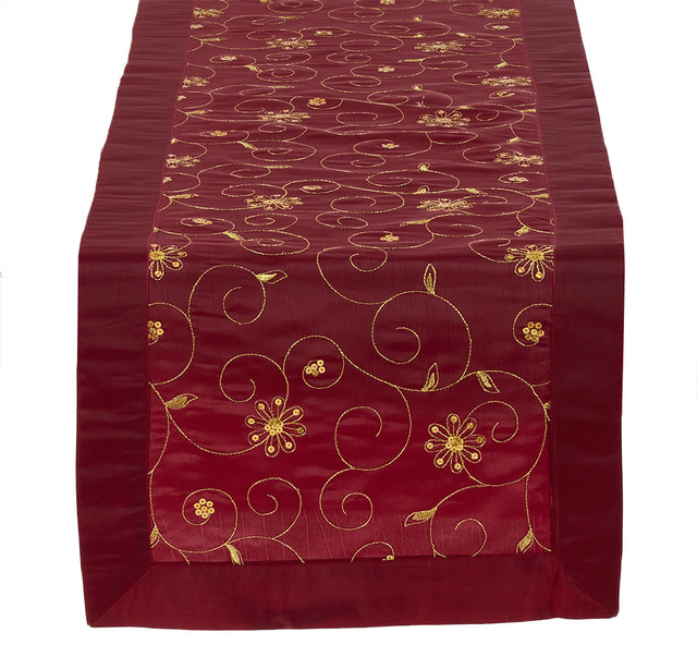 Holiday Gold Embroidery Sequined Burdy Table Runner Holiday Gold Embroidery Sequined Burdy Table Runner Contemporary Runners By Fennco Styles Inc