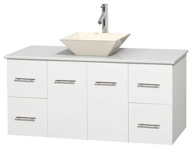 48 Single Vanity Matte White Stone Top Pyra Bone Porcelain Sink