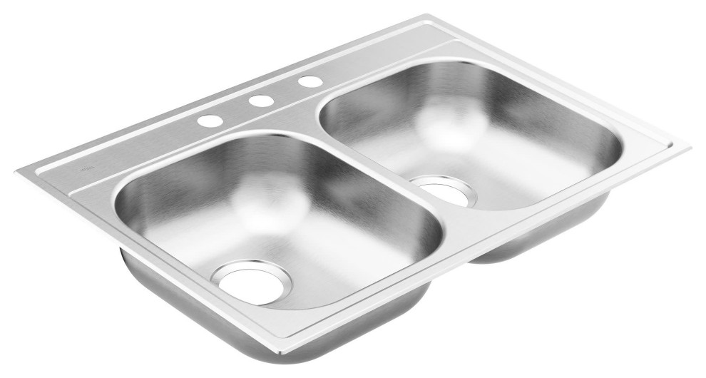 Moen GS202173BQ 2000 Series 33" Drop In Double Basin Stainless - Stainless