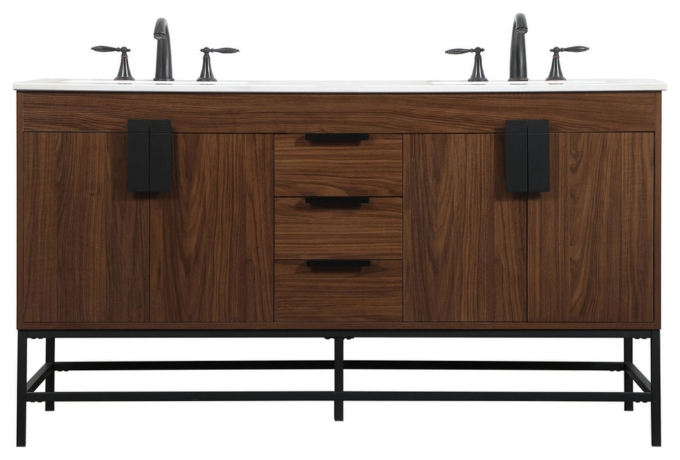 60" Double Bathroom Vanity, Walnut, Vf48860Dmwt - Transitional ...