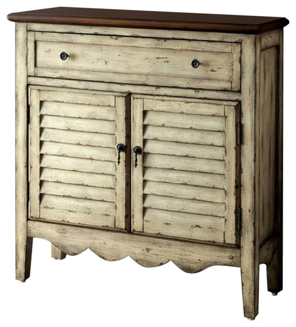 Country Style Cabinet Antiqued White And Brown Farmhouse