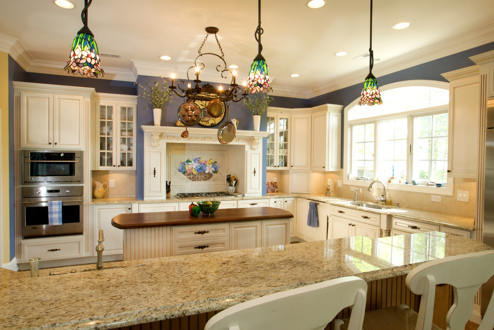 Williamsburg French Country Kitchen with Hearth and Double Island