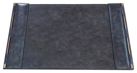 Luxe Classic Leather Desk Pad Blotter Minimalist Denim Blue Side Flaps 32 in