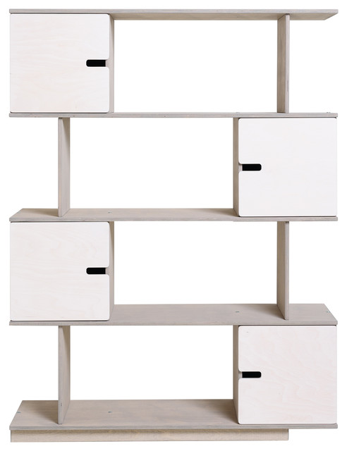PIX Modular Shelving Unit, Pebble Grey and White, 4 Cupboards