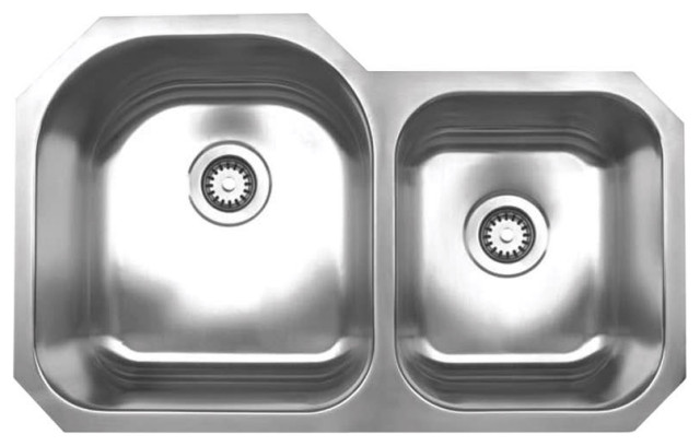 Whitehaus WHNDBU3220 Double Bowl Undermount Sink - Brushed Stainless Steel