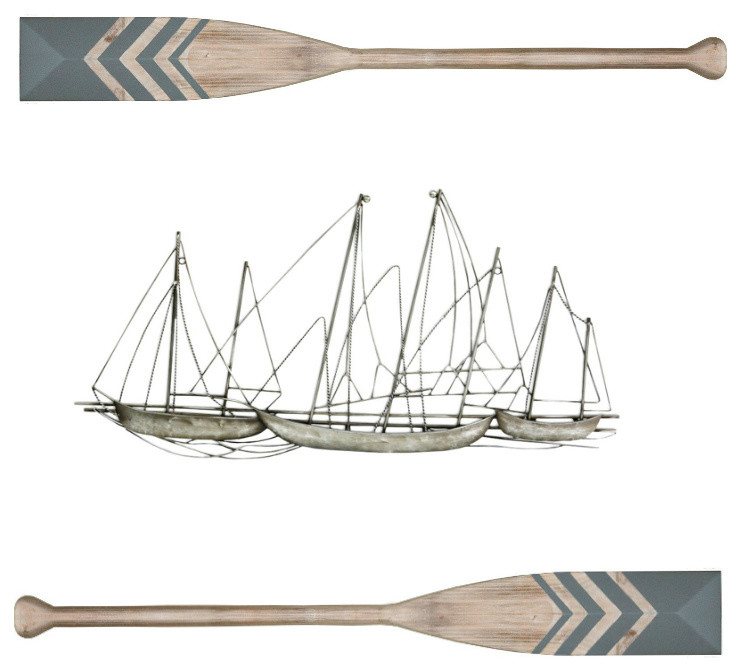 Nautical Chevron Oar Wall Decor Gray Set Of 2 With Grand