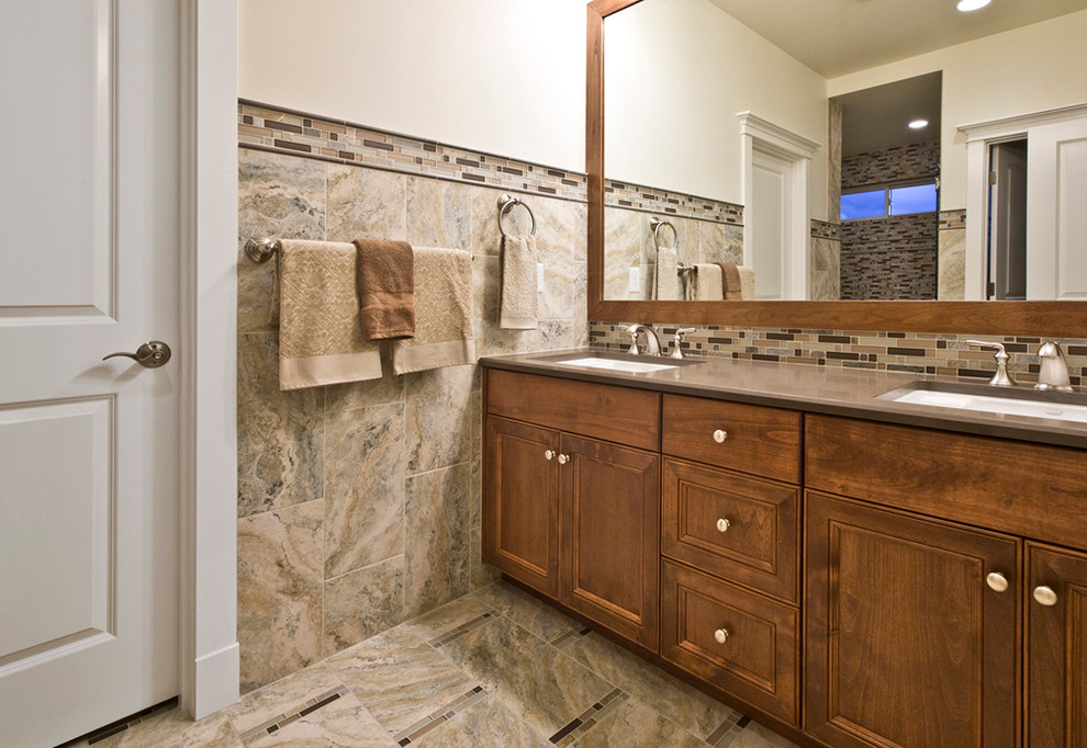 Transitional bathroom in Seattle with an undermount sink.