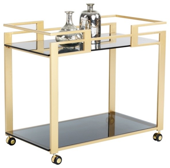 Glamorous Bar Cart With Matte Gold Steel Frame Contemporary Glamorous Bar Cart With Matte Gold Steel Frame