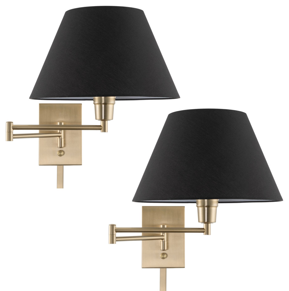 Kira Home Cambridge 15" Swing Arm Wall Lamp Plug In/Wall Mount, Black