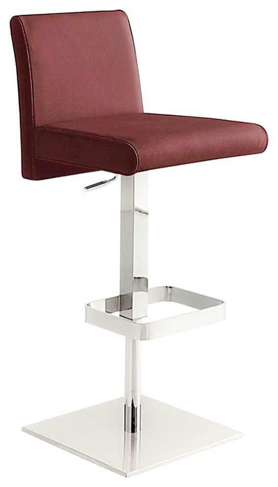Vittoria Bar Stool in Burgundy Leather With Chrome Plated Base