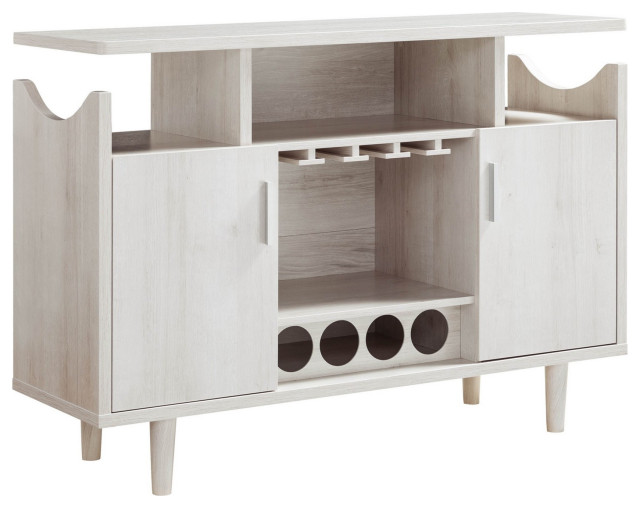 Benzara BM279741 Wood Wine Bar With Stemware, 2 Oak