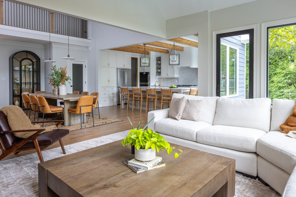 Transitional living room photo in Raleigh