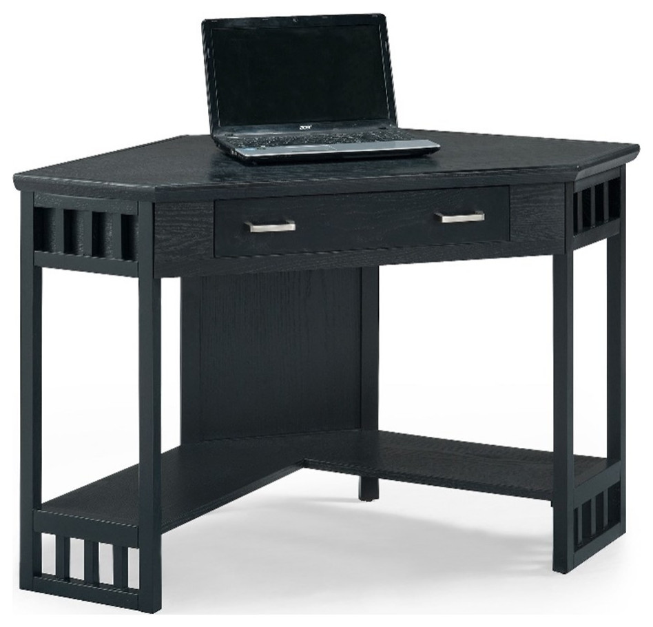 Leick Furniture Corner Computer Wood Desk in Black
