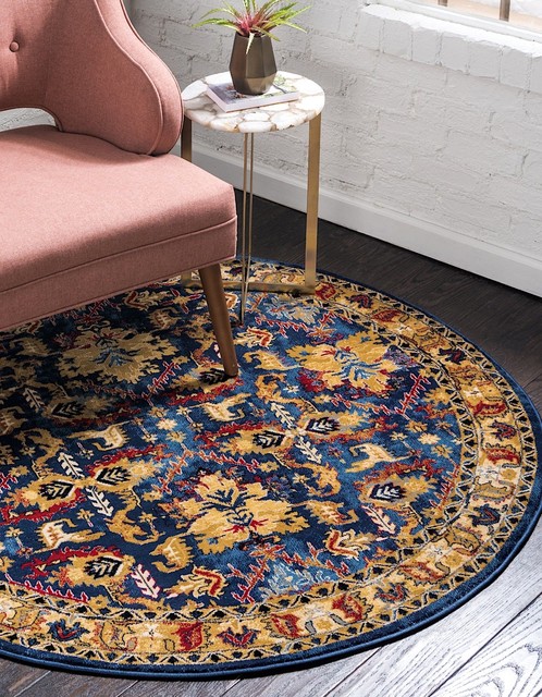 Traditional Regal 5' Round Azure Area Rug