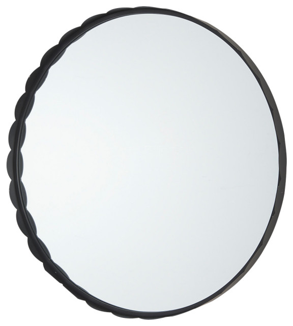 Mercana Adelaide Black Metal Scallop Edge Round Mirror 69323