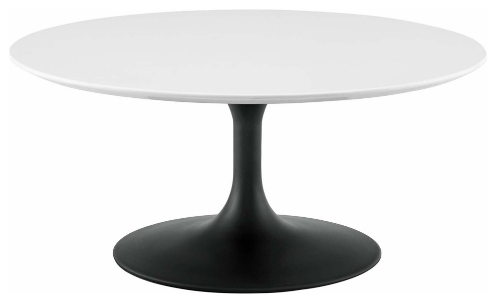 Modern Designer Lounge Round Coffee Table, Wood Metal Steel, Black White